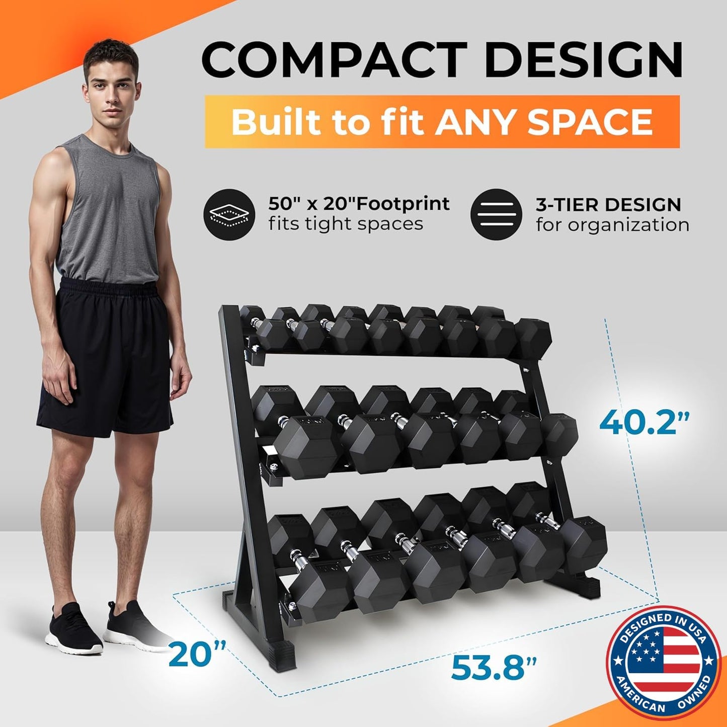 Rubber Hex Dumbbell Set with Rack - 10 Pair of 5-50 lb (550 lbs total) Rubber Coated Dumbbell Set with Weight Rack Stand, Exercise & Fitness Dumbbells Weights Set for Home Gym & Strength Training