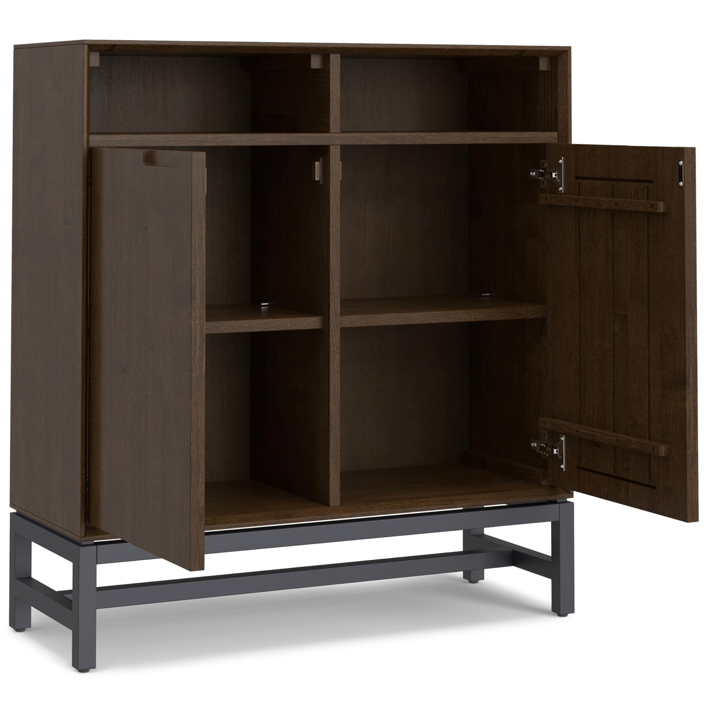 SIMPLIHOME Banting SOLID HARDWOOD 36 inch Wide Modern Industrial Entryway Storage Cabinet in Walnut Brown for the Living Room, Entryway and Family Room