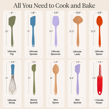 GIR: Get It Right 10-Piece Silicone Ultimate Kitchen Utensil Set – Spatulas, Ladle, Flip, Spoons, Whisk, Peeler & Spoonula – Nonstick, Non-Toxic, Heat-Resistant – Mediterranean