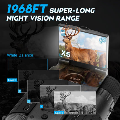 Head Mounted Night Vision Goggles with 2.4-inch Screen for Adults 2000FT - 4K Night Vision Binoculars, Infrared Goggles with 64GB Card with Flashlight 8X Digital Zoom Outdoor Exploration Camping Black