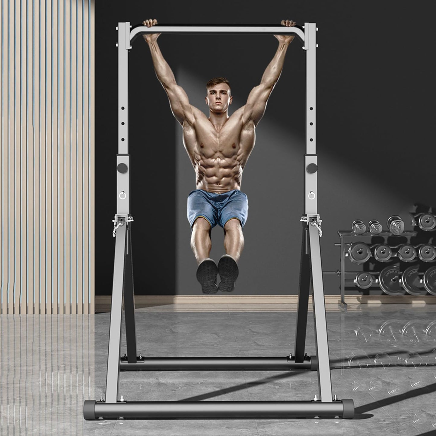 Freestanding Pull Up Bar Foldable Power Tower Dip Station Adjustable Dip Bar Strength Training Equipment For Home Gym Support 1100lbs Black