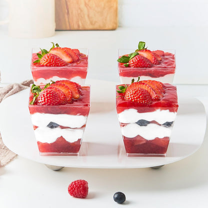 Zezzxu 7 oz Square Mini Dessert Cups with Spoons - 50 Pack Plastic Pudding & Parfait Cups Party Dessert Shooters for Serving Trifle Mousse Cake Appetizers