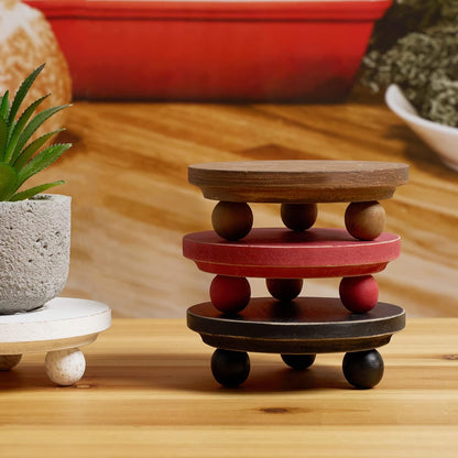 5"Round (Set 2, Defined Deco Mini Wood Risers for Display, Small Rustic Pedestal Display Stand of Wood)