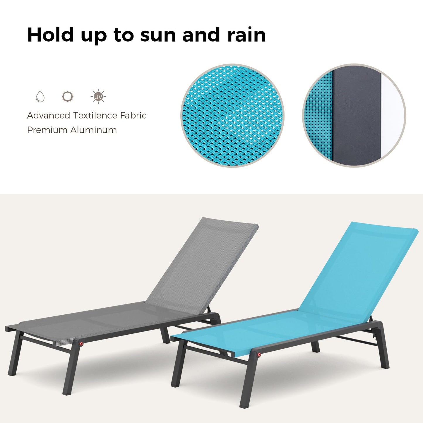 FHVIT Patio Chaise Lounge Set of 2 with 4 Adjustable Backrest, Foldable Aluminum Chaise Lounge Chair Recliner for Outdoor, Poolside, Sun Tanning Blue