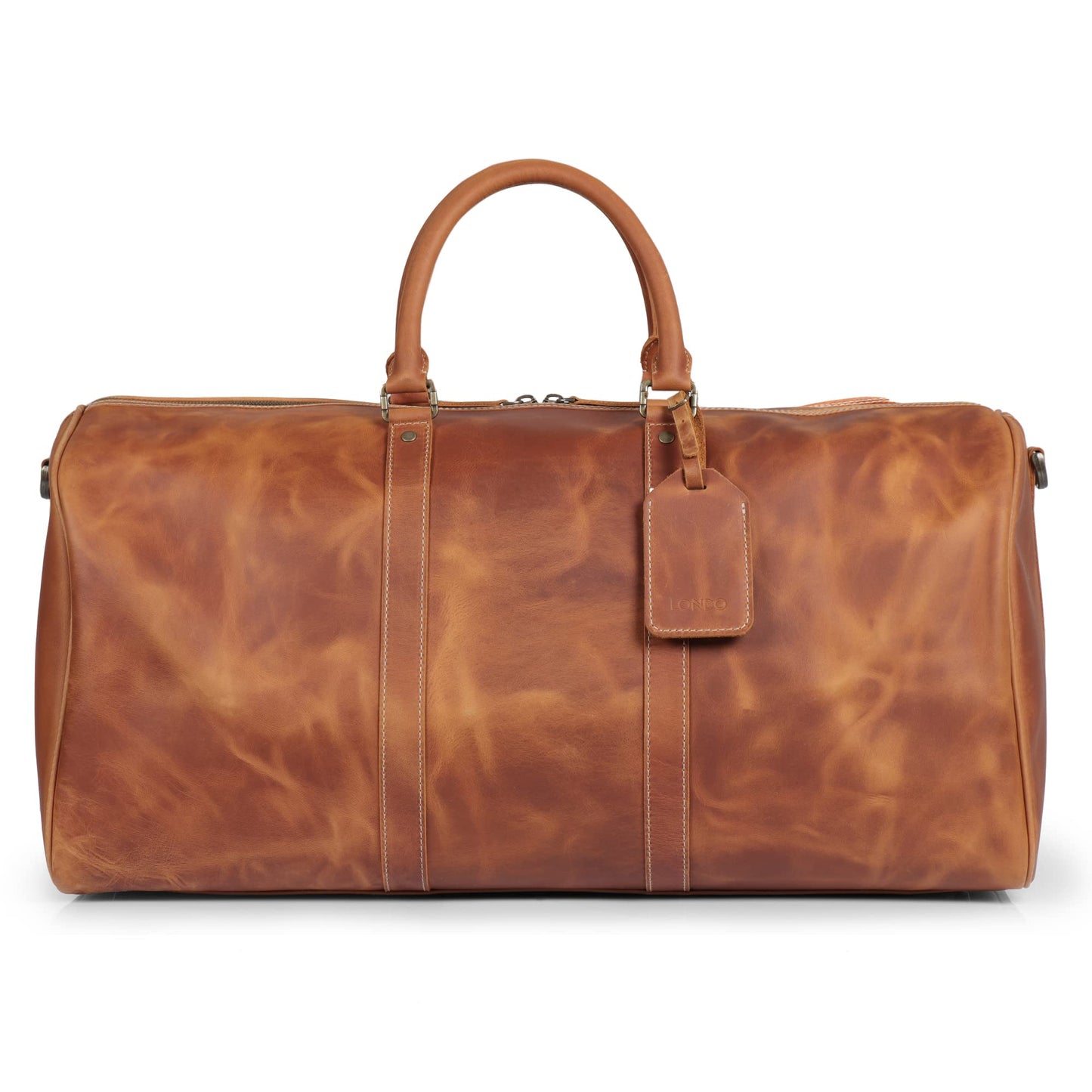 Londo Genuine Top Grain Leather Duffle Bag - Vintage Retro Travel Bag Overnight Weekender Bag Carry on Luggage Bag with Adjustable Shoulder Strap & Interior Pocket - Stylish Gym Bag for Men & Women