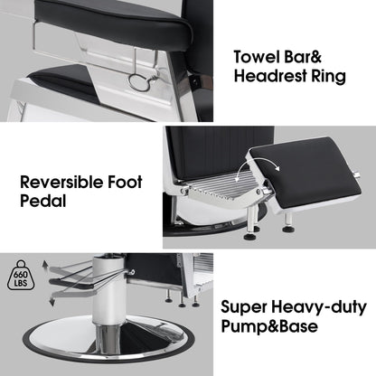 BarberPub Heavy Duty Barber Chair, Hydraulic Reclining Salon Chairs for Hair Stylist, PVC Leather, Barbershop, Adult 3819 (Black&White)