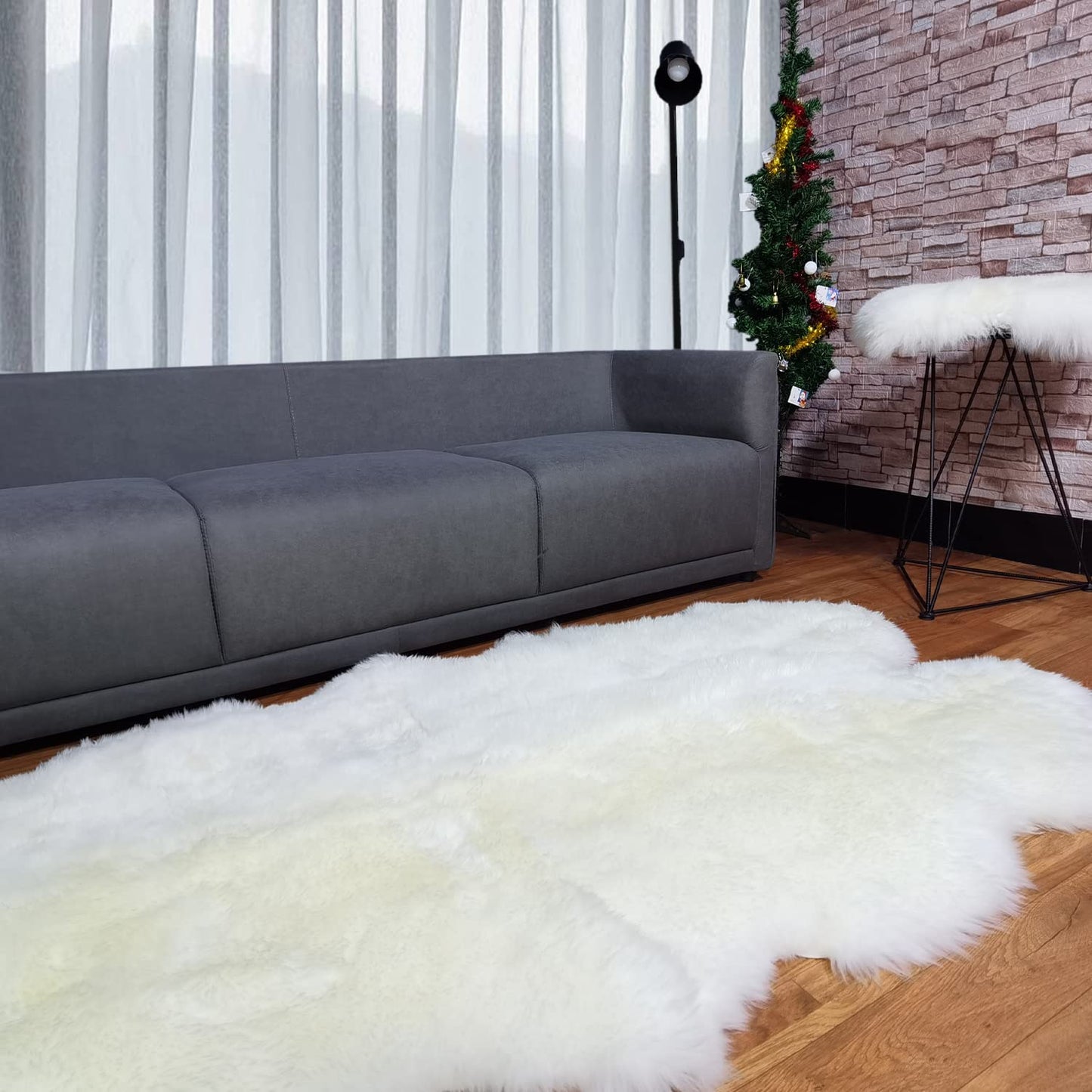 Champlus Genuine Australian Merino Sheepskin Rug, 4x6.6 ft Sheep Skin Rug, Lambskin Area Rug, 4-Pelt, White