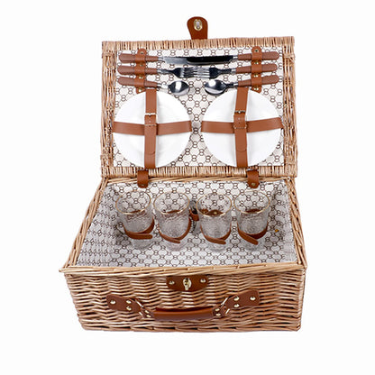 Storage Basket,4 Person Picnic Baskets - Luxury Wicker Hamper Sets -Premium Set with Flatware,Plates,Wine Glasses and Bottle Opener,for Camping Outdoor Party