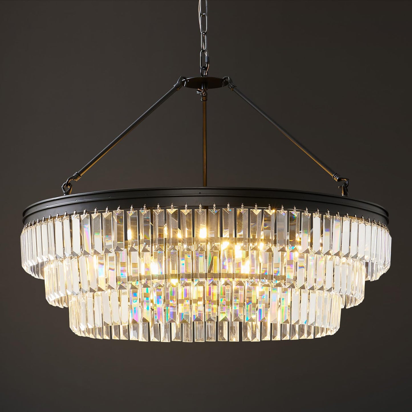Black Modern Round Crystal Chandelier: 28" K9 Luxury Crystals Contemporary Chandeliers for Dining Room Lights over Table - Adjustable Large Light Chandelier for Bedroom Living Kitchen Entryway Foyer