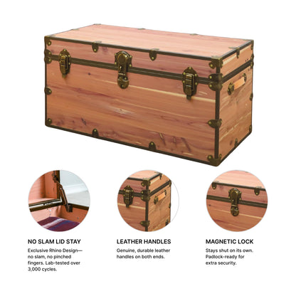 Rhino Trunk & Case Knotty Cedar Chest – XXL Storage Box, Coffee Table, End of Bed Trunk or Entryway Storage Bench – 36"x18"x18" USA-Made, Furniture Grade, Heirloom Aesthetic – Strong and Secure