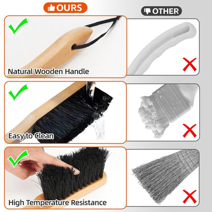 Permade Fireplace Ash Shovel and Brush Set, Coal Shovel and Hearth Brush Set, Fireplace Tools Set Indoor Outdoor Rust Resistant Made of Natural Wood & Coco Bristles for Easy Cleaning