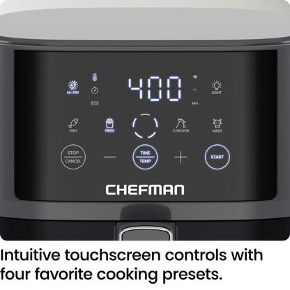 Chefman Air Fryer – 4 QT Compact Airfryer for Quick & Easy Meals, Features Hi-Fry Technology for Extra Crisp, Easy-View Window, Touch Controls with 4 Presets, Nonstick & Dishwasher Safe Basket - Grey