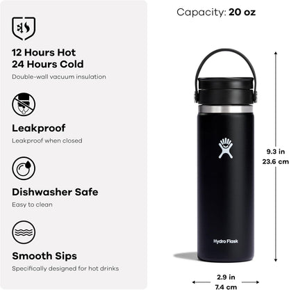 20 Oz Hydro Flask Flex Sip Coffee Tumbler Insulated Stainless Steel, Non Spill, Leak Proof Travel Coffee Cup Birch Gray