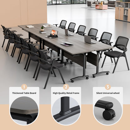 JNMDLAKO Folding Conference Room Table for 6-12 Person, Modular Mobile Large Flip-Top Training Table with Locking Wheels, Modern Rectangular Seminar Meeting Tables for Office (6, Elm, 47.2in)