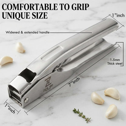 Premium Garlic Press Stainless Steel, Heavy Duty Mincer & Crusher Tool, Large Capacity Ginger Press and Masher, Easy Squeeze Presser, Rustproof Dishwasher Safe Kitchen Gadget