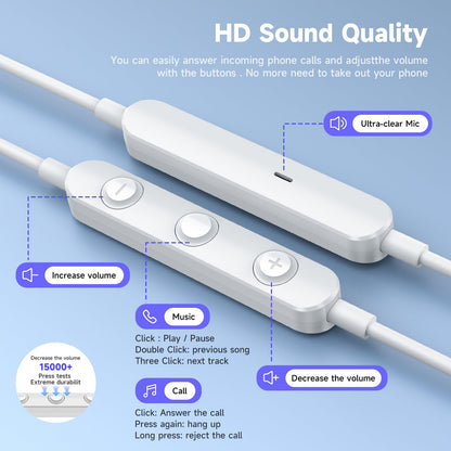 USB C Headphones for iPhone 16 Type C Earbuds Wired Earphones with Mic Volume Control HiFi Stereo for iPhone 15 Pro Max Plus iPad 10 Samsung Galaxy S24 S23 S22 S21 S20 Ultra Note 20 Google Pixel 8 7 6