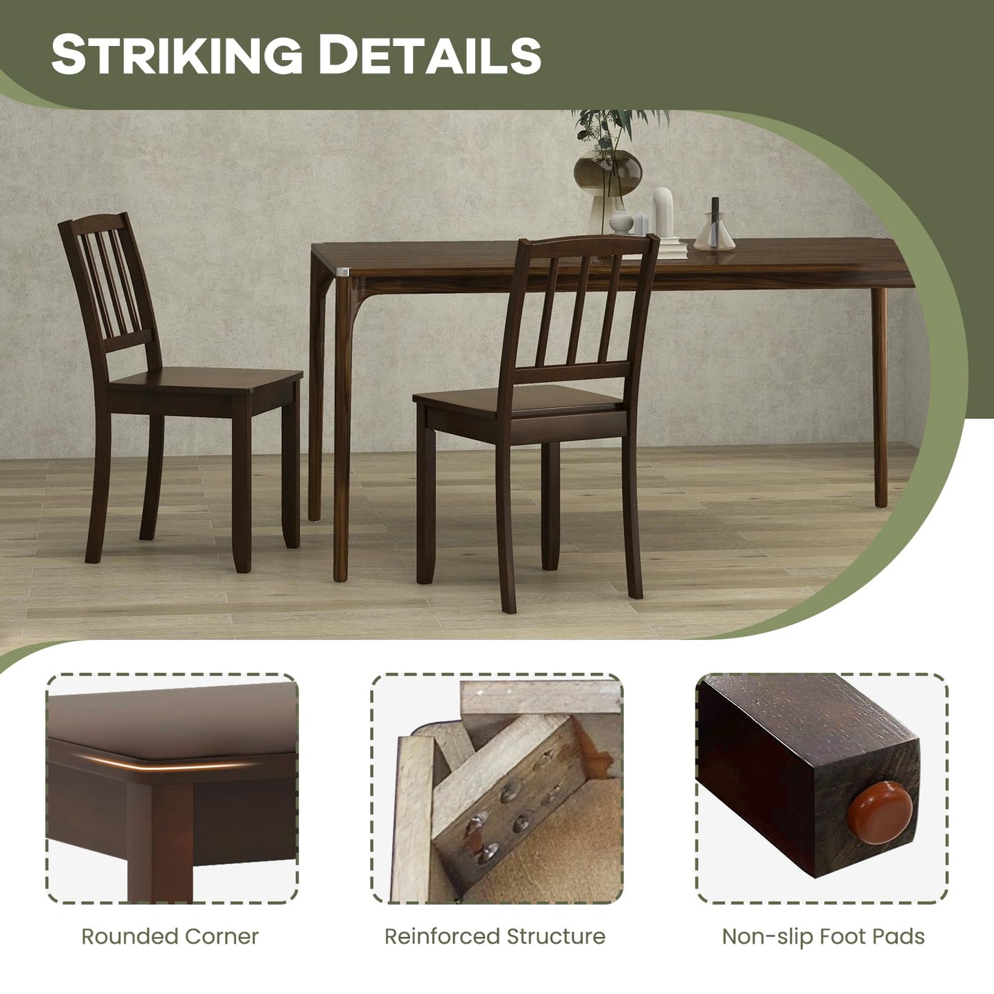 NAFORT Wooden Dining Chairs Set of 6, Slat High Back Solid Rubber Wood Chair, Vintage Dining Room Chairs with Max Load of 400 Lbs for Kitchen Table, Dining Room, Cafe, Restaurant