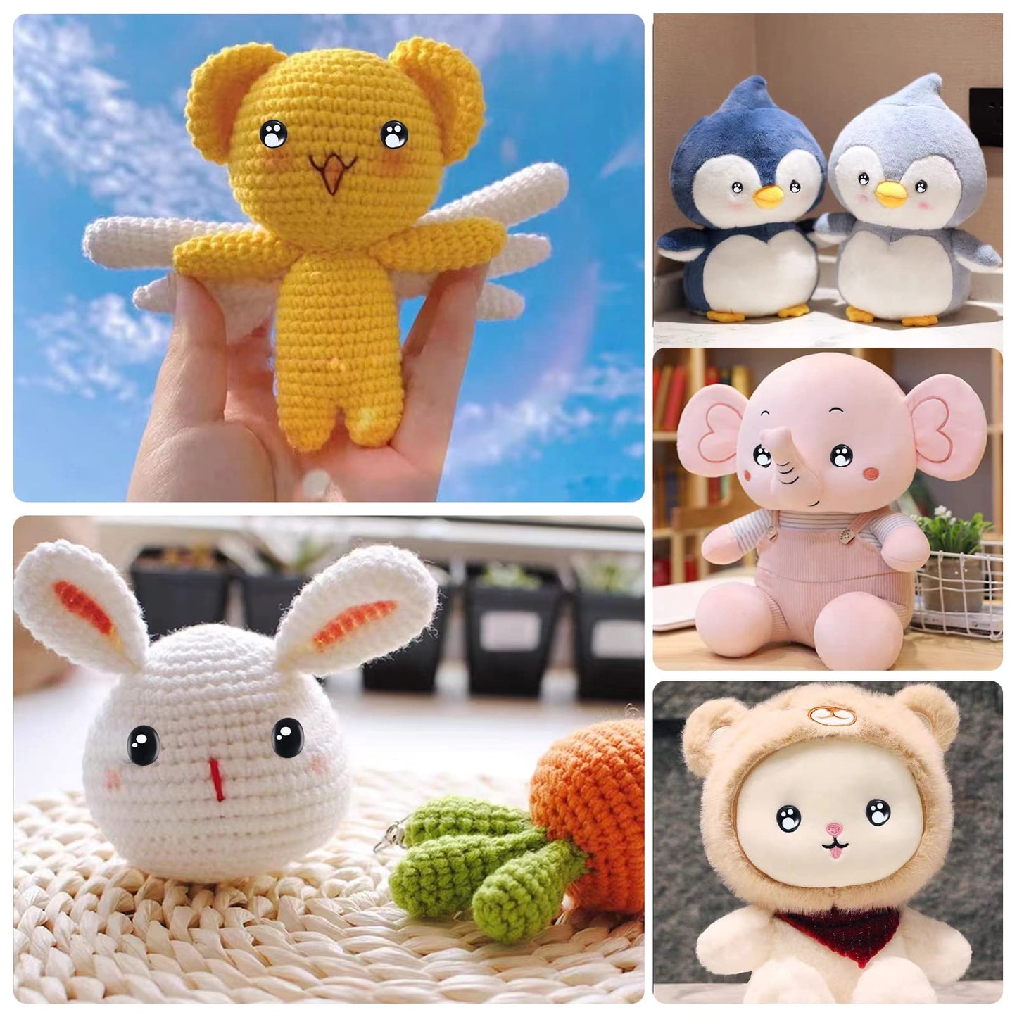 Ecavria [400PCS] Safety Eyes for Amigurumi, 8-16mm Black Crochet Eyes with Washers, Oval &Round Craft Eyes, Kawaii Doll Eyes for Crochet Toys Stuffed Animals