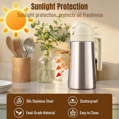 2 1 PARACITY Oil Dispenser Bottle with Stainless Steel Shell & Ceramic Sprayed Interior, in Olive Oil Sprayer