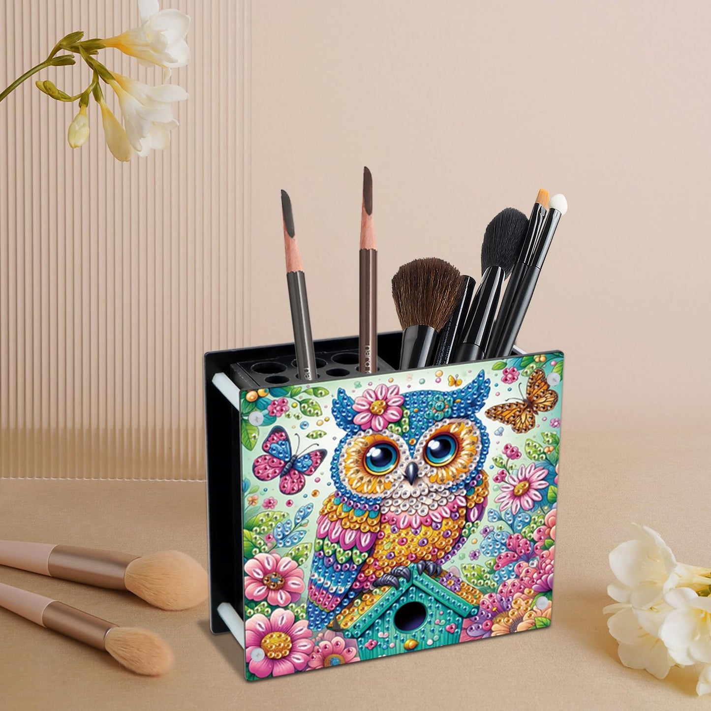 AiYuanzsh DIY 5D Diamond Painting Pen Holder – Cute Wise Owl Diamond Art Painting Pen Holder, Decorative Pencil Organizer
