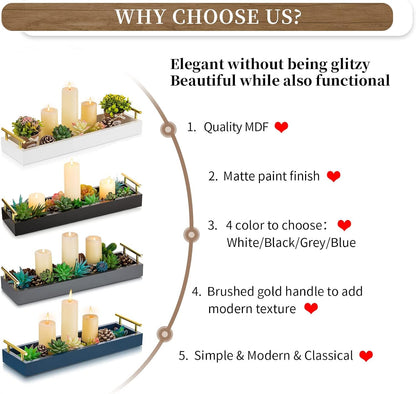 Hanobe Rectangle Long Narrow Tray: Decorative Trays Rectangular Candle Holder Trays for Home Decor White Centerpiece