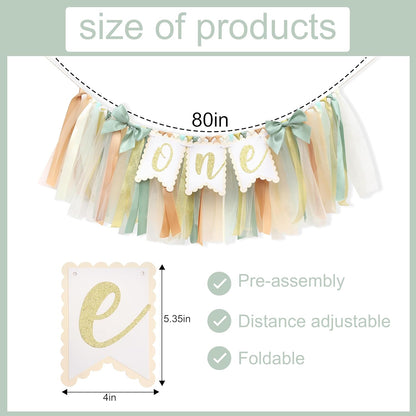 1st Sage Green One High Chair Banner - Simple Birthday Party Decorations,First Birthday Highchair Garland for Cake