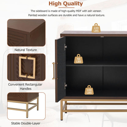 GDFStudio 60" Modern Sideboard Buffet Storage Cabinet with 4 Doors & Adjustable Shelves, Retro Coffee Bar with Metal Handles & Legs, Kitchen Cupboard Organizer for Dining Room Living Room, Espresso
