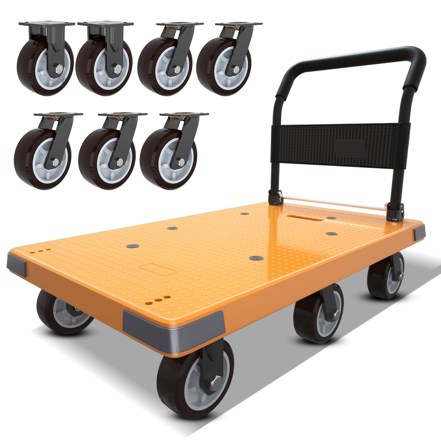 WUD Push Cart, Folding Mobile Platform Trolley,Thickened and Reinforced, 360° Swivel Wheels,47.2 “L x 27.5 ”W, 1764 lb. Yellow Dolly cart with Wheels