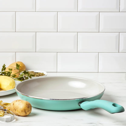 GreenLife Soft Grip Diamond Healthy Ceramic Nonstick, 10" Frying Pan Skillet, PFAS-Free, Dishwasher Safe, Turquoise