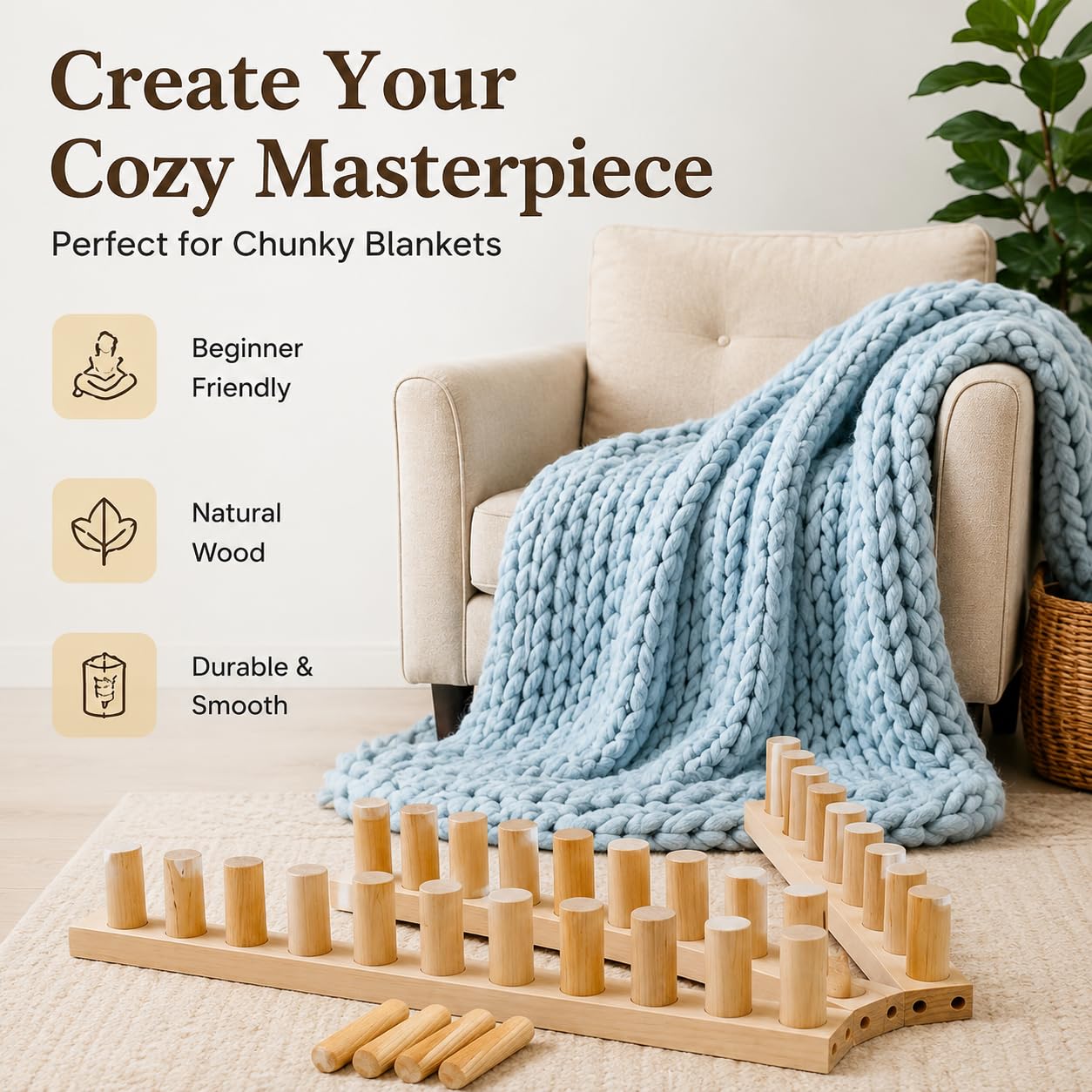 blloocod 46” Chunky Blanket Loom Knitting Loom for DIY Throw Blankets, Hand Knitting Yarn Chunky Blanket Kit