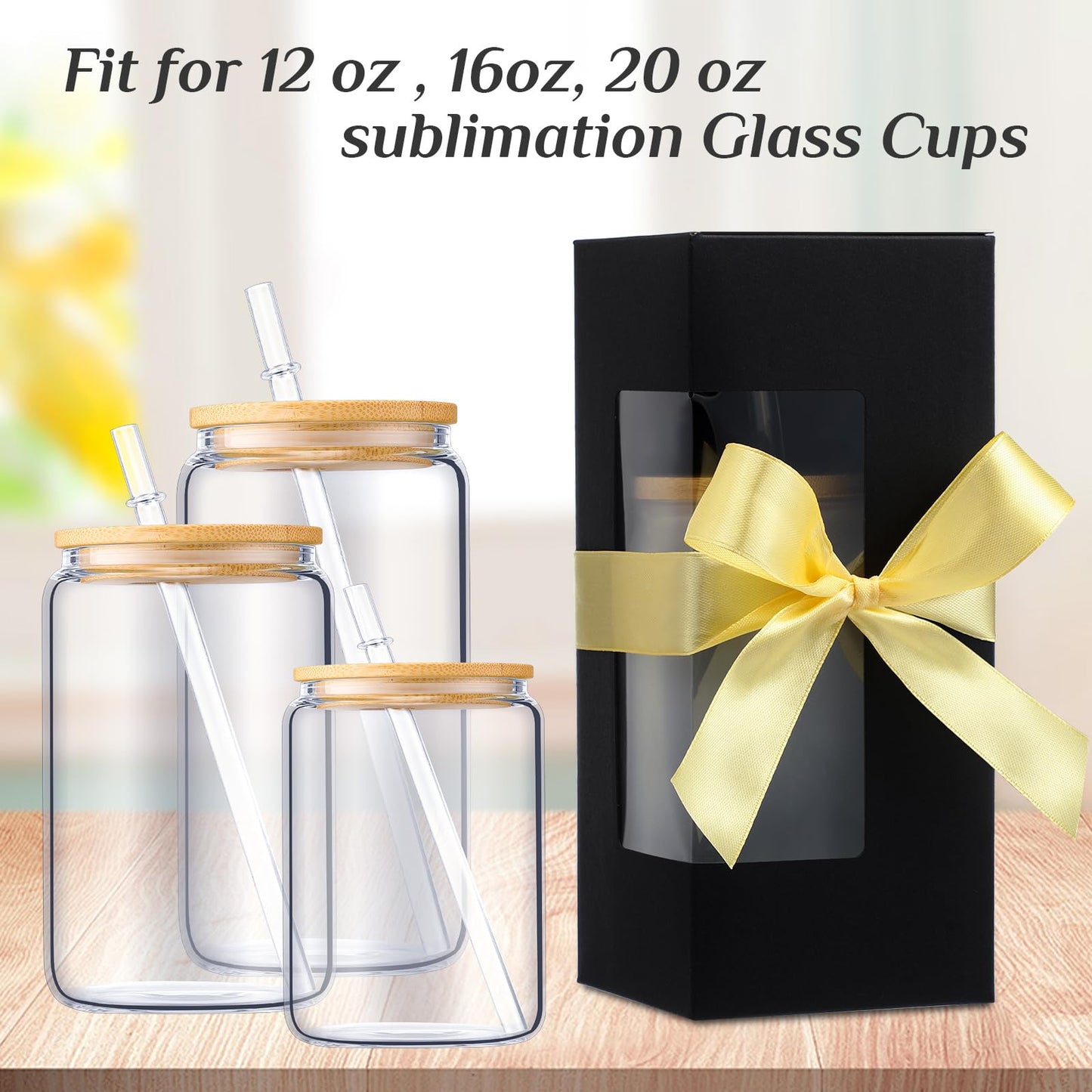 Honoson Tumbler Gift Box Valentine for Sublimation Glass Cup Shipping Gift Boxes for Packaging Exhibition Clear 12 16 20oz Drinking Cup Glasses Jars Mug Can Blank(Black,24 Pcs)