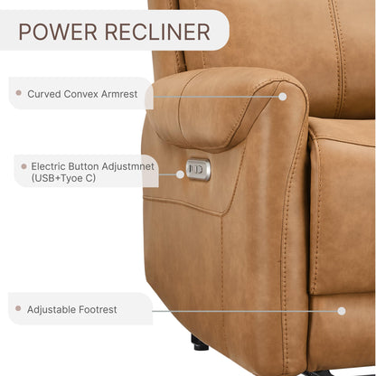 KISLOT Leather Recliner Chair for Adults Wall Hugger RV Recliner with USB Charging Ports Electric Power Reclining Sofa for Living Room Home Theater Seating Bedroom
