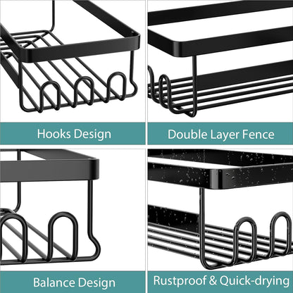 StorageRight Corner Shower Caddy - 3 Pack Adhesive Bathroom Organizer with Soap Holder & Hooks | No Drilling, Stainless Steel