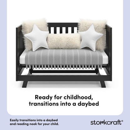 Storkcraft Beckett 3-in-1 Convertible Crib – GREENGUARD Gold Certified, Fits Standard Crib Mattress, Converts to Toddler Bed and Daybed, 4 Mattress Heights, Grow-with-Me Design (Black)