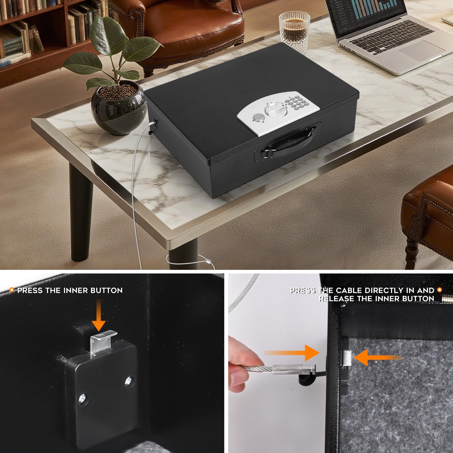 Dalmbox Portable Metal Safe Box with Digital Code Lock,Fire Resistant Storage for Documents, Fireproof Safe Box, Lock Box with Electronic Keypad, Car, Home, Office and Outside, Black XXL