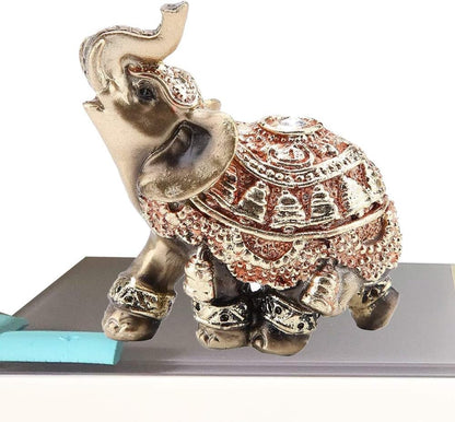 Golden Polyresin Elephant Statue, Lucky Collectible Figurine Gift Home Decor Feng Shui Ornament (Small)