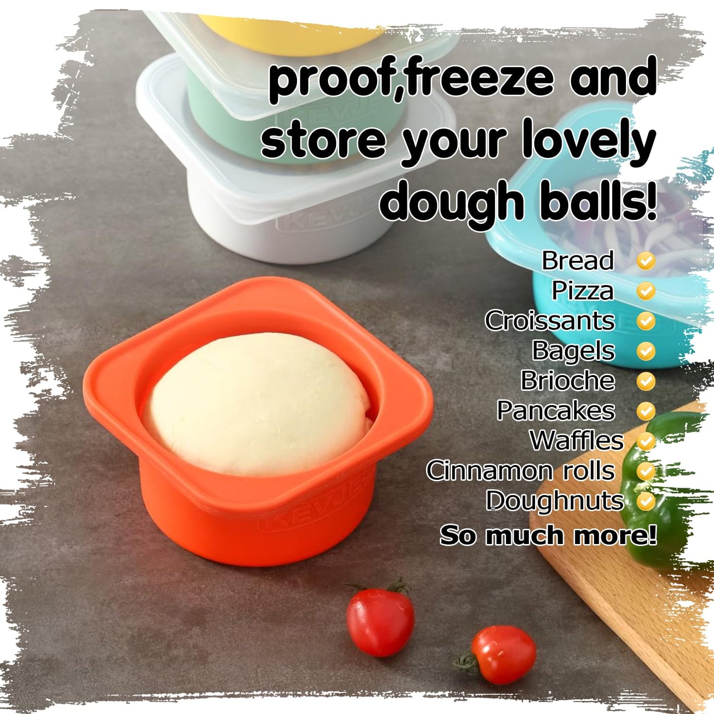 KEVJES PLUS 1000ml Pizza Dough Proofing Containers for DIY family Artisan Pizza, Food Grade Silicone Stackable Boxes with Lids, Freezer, Fridge, Dishwasher Safe,4sets (Space Gray)