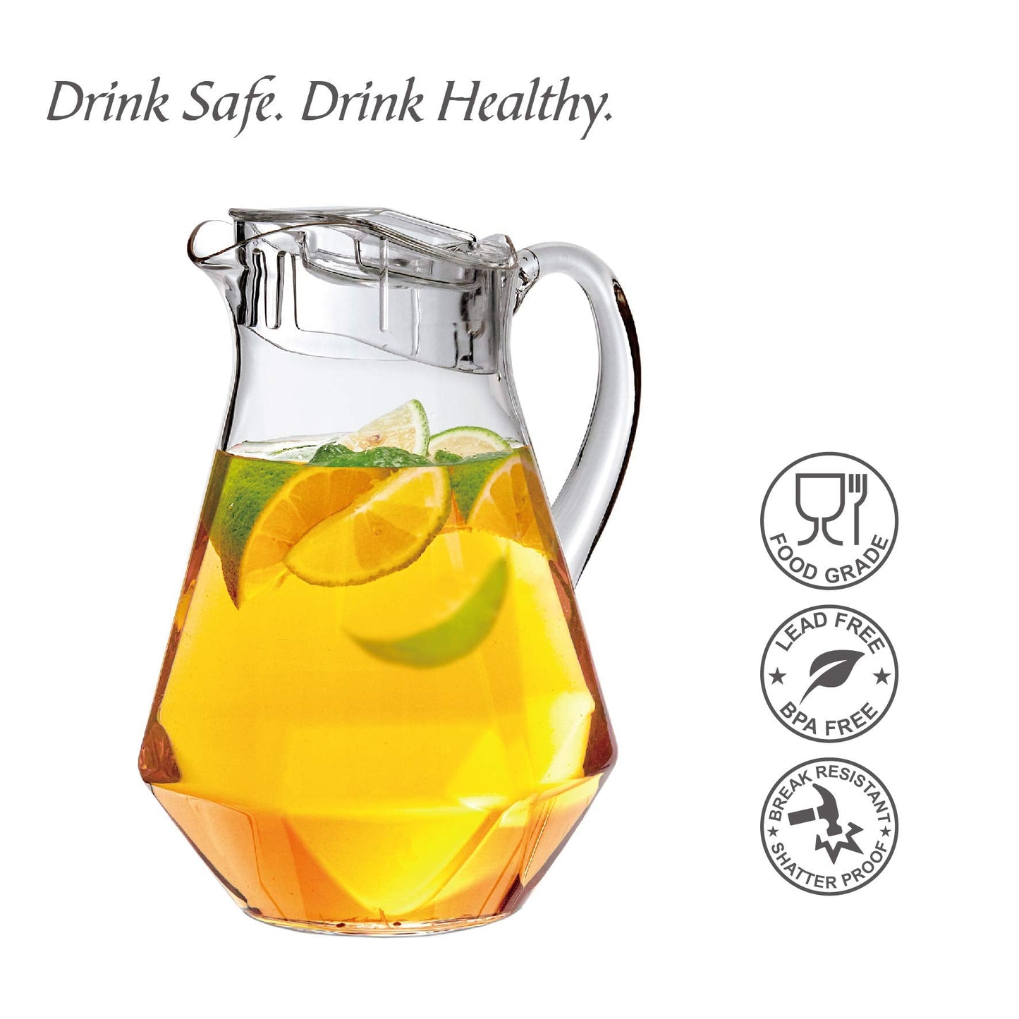 Amazing Abby - Sparkly - Plastic Pitcher (64 oz, 2 Quart), Clear Water Pitcher with Lid, Fridge Jug, BPA-Free, Shatter-Proof, Great for Iced Tea, Sangria, Lemonade, Juice, Milk, and More