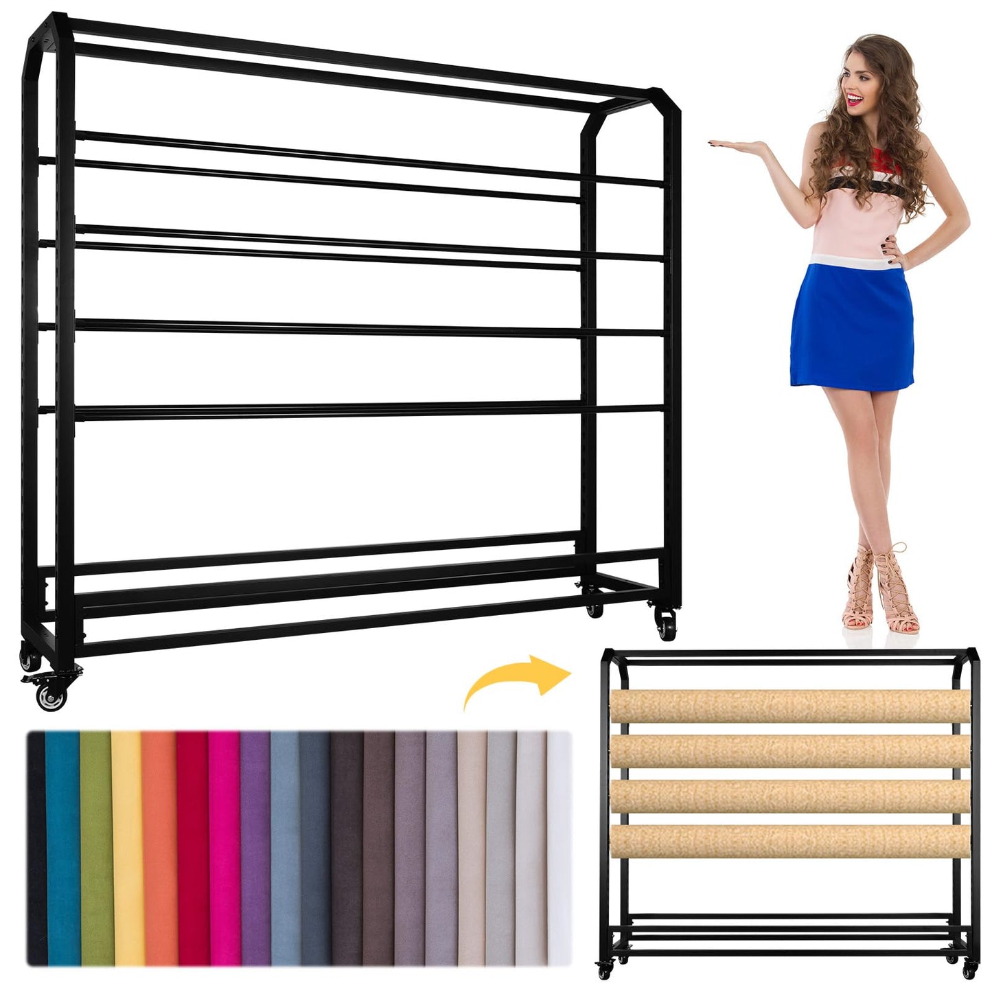 Large Textile Fabric Display Rack Floor-To-Ceiling Quilting Fabric Display Bracket Wear Resist for Curtain/Wallpaper/Tablecloth