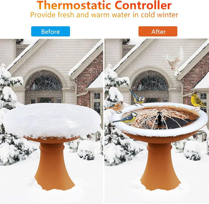 60W De-icer Submergible Bird Bath Heater Thermostatic Controlled Chicken Water Heater for Outdoors in Winter Animal