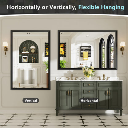 AWANDEE 72x32 Inch Black Bathroom Mirror for Wall, Beveled Framed Rectangle Bathroom Vanity Mirrors for Over Sink, Bedroom, Living Room, Entryway, Anti-Rust, HD Tempered Glass, Horizontally/Vertically