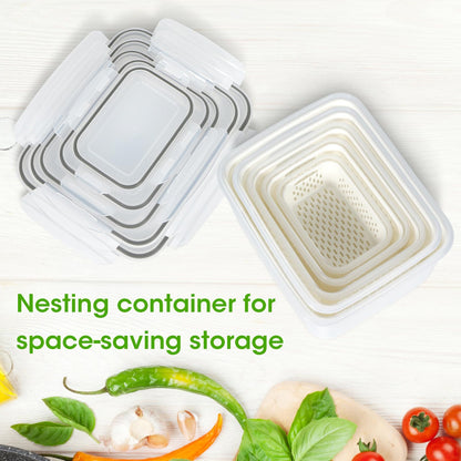 TBMAXS 6 Pack Fruit Storage Containers for Fridge, Produce Saver Vegetable Container with Drain Colanders - Refrigerator Organizer for Lettuce Keepers Berry Container