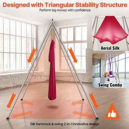 VEVOR Aerial Yoga Frame & Hammock, 551.15 lbs Load Capacity, 9.68 ft Height Professional Yoga Swing Stand Comes with 6.6 Yards Hammock, Rigging Hardware for Indoor Outdoor Fitness Bodybuilding, Red