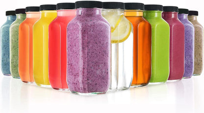 12-Pack 8oz DilaBee Glass Juice Bottles with Lids, Glass Bottles with Lids for Juice, Smoothie, Water, Milk & Kombucha