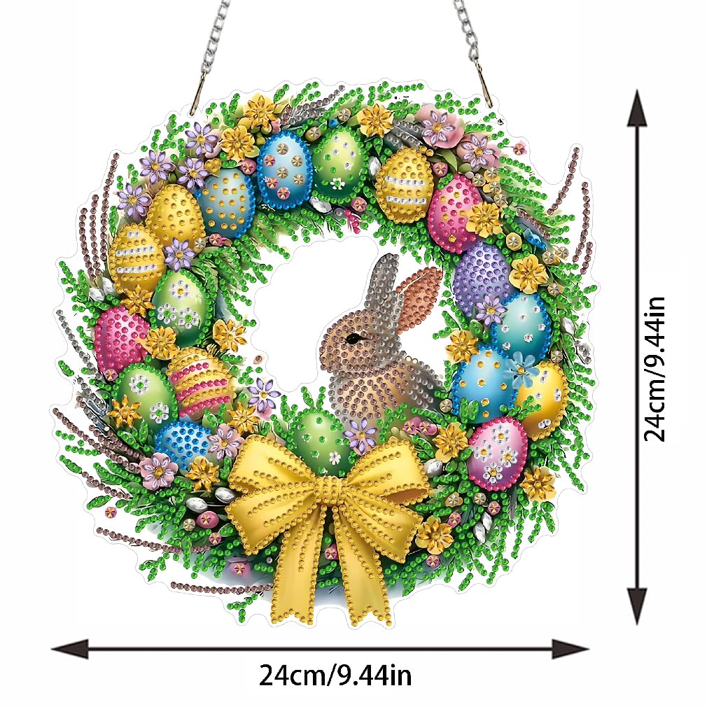 STGLCR Rabbit Easter Egg Diamond Art Hanging Kit for Adult,Special Shaped Rhinestone,Double Sided DIY Acrylic 5D Diamond Art Painting Window Pendants Home Garden Wall Hanging Kits Ornament 9.44inch