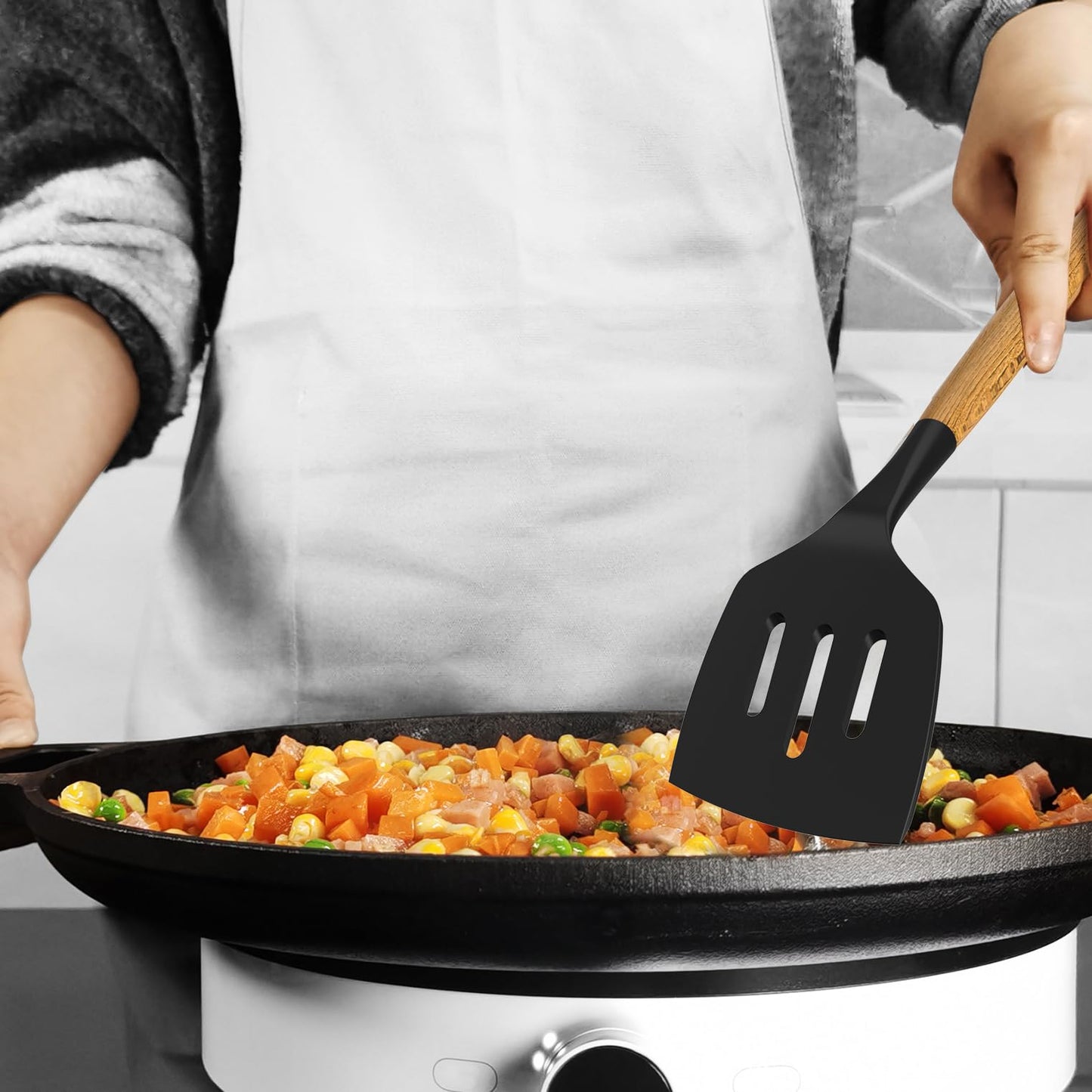 oannao Silicone Cooking Utensils Kitchen Utensil Set - 446°F Heat Resistant Silicone Kitchen Utensils Set, Spatula,Turner Tongs, Spoon, Whisk,Kitchen Gadgets for Nonstick Cookware, BPA Free (Gray)