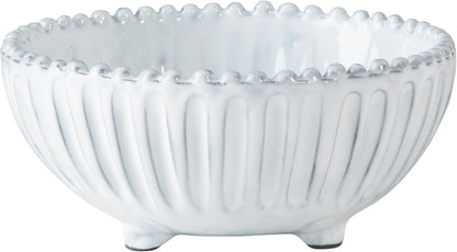 Vietri Incanto White Stripe Footed Bowl, Italian Artisan Earthenware Serveware Dish