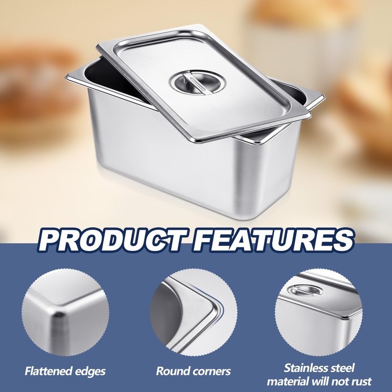Mifoci 12 Pack Stainless Steam Hotel Pan with Lid, 1/3 Size x 6 Inch Deep Restaurant Supplies Reusable Anti Rust Steam Water Pan for Home, Party, Restaurant, Hotel, Buffet