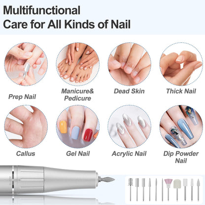 Electric Nail Drill Professional, 35000RPM Portable Efile Nail Drill with 11Pcs Nail Drill Bits, Rechargeable Nail Drill Machine with LCD Display for Acrylic Nail Remove Gel Polish for Home Salon Use