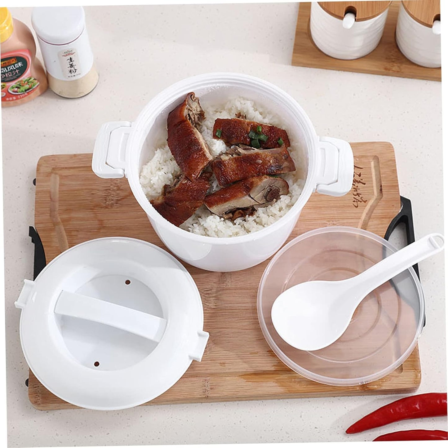 Rice Cooker Small Non-stick Pot, Microwave Rice Maker with Lid, Travel Plastic Japan Portable